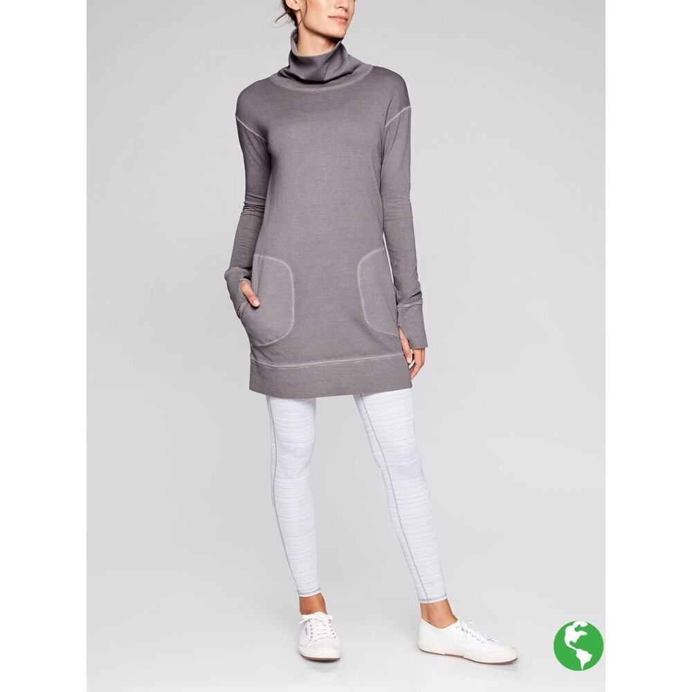 Athleta Women Small Silver Gray Eco Wash Long Sleeve Turtleneck Tunic